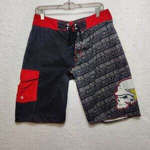 Metal Mulisha Rockstar Energy Shorts Men's 31 Black Gray Skull Swim Trunks
